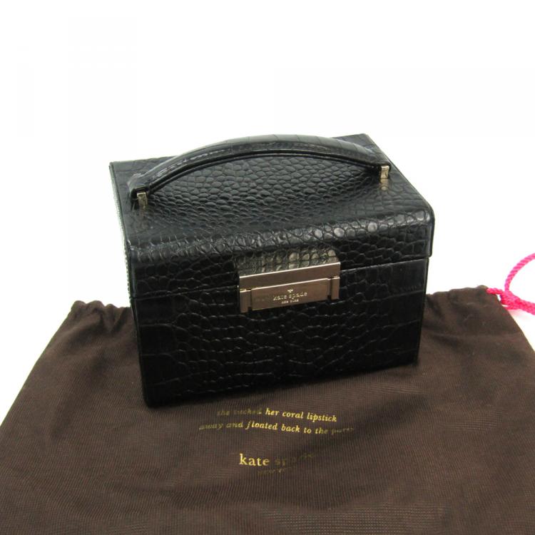 Pre Owned Kate Spade Black Embossed Leather Madison Avenue Collection Vanity Box