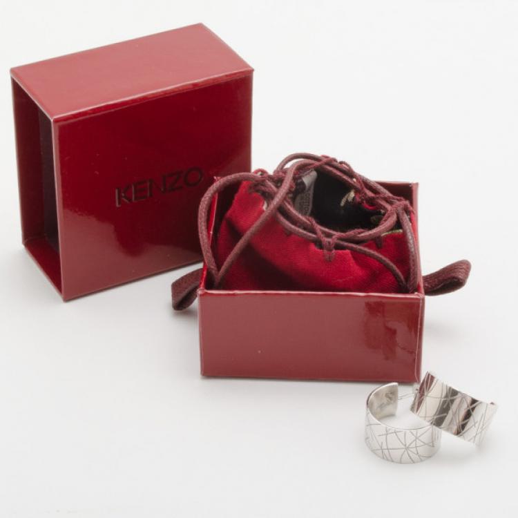 Pre Owned KENZO Silver Small Engraved Hoop Earrings