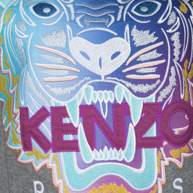 Pre Owned Kenzo Grey Tiger Motif Rainbow Sweatshirt Dress M
