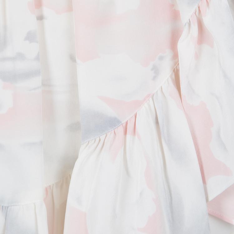 Pre Owned Kenzo Off White Cloud Printed Silk Ruffled Wrap Skirt M