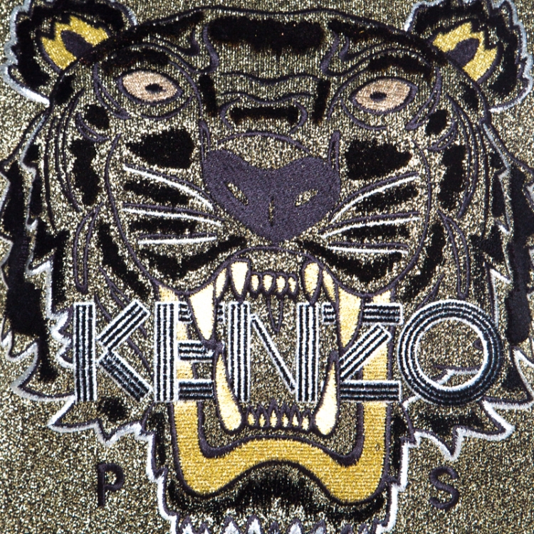 Pre Owned Kenzo Metallic Gold Knit Iconic Embroidered Tiger Motif Sweatshirt M  