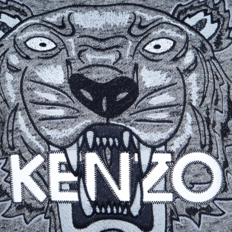 Pre Owned Kenzo Grey Knit Embroidered Tiger Motif Sweatshirt S