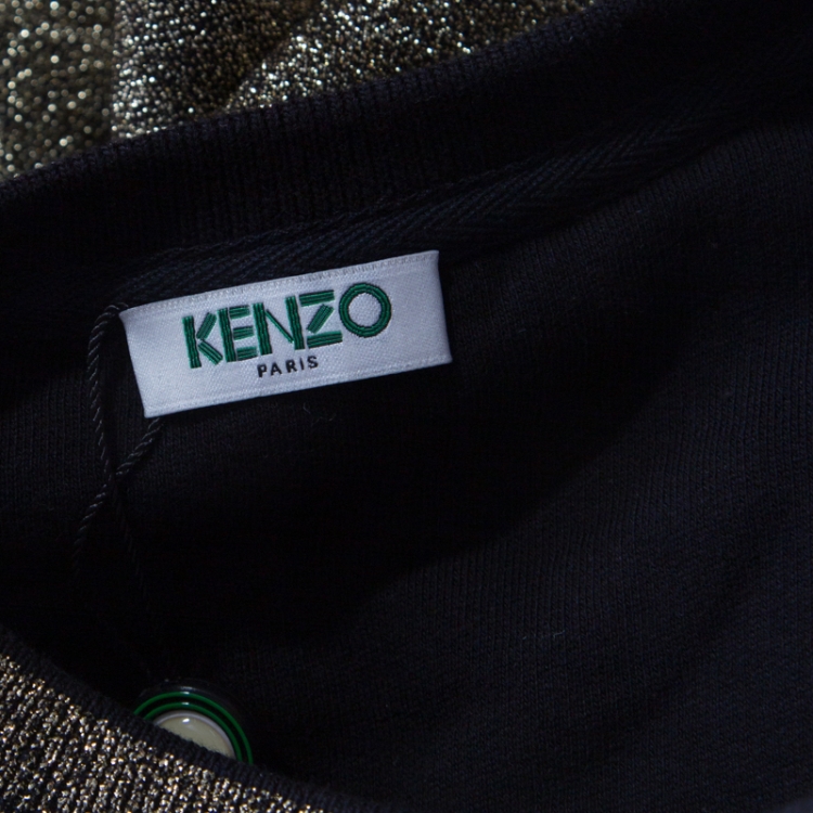 Pre Owned Kenzo Metallic Gold Knit Iconic Embroidered Tiger Motif Sweatshirt M  