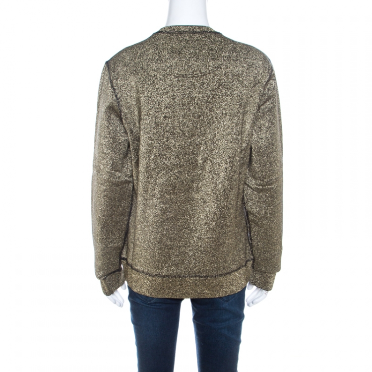 Pre Owned Kenzo Metallic Gold Knit Iconic Embroidered Tiger Motif Sweatshirt M  