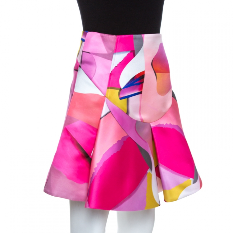 Pre Owned Kenzo Multicolor Printed Satin Pleated Skirt S