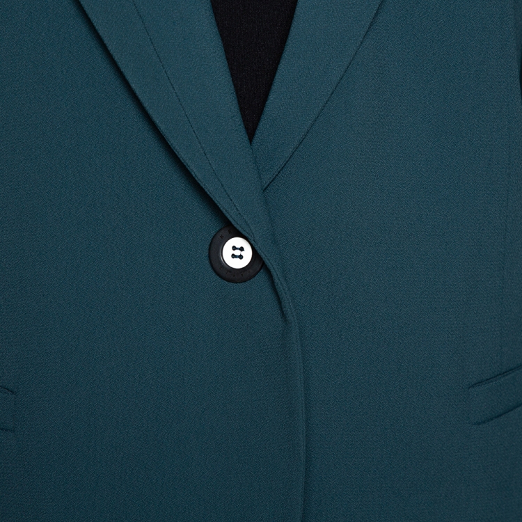 Pre Owned Kenzo Forest Green Crepe Gathered Detail Single Button Blazer M