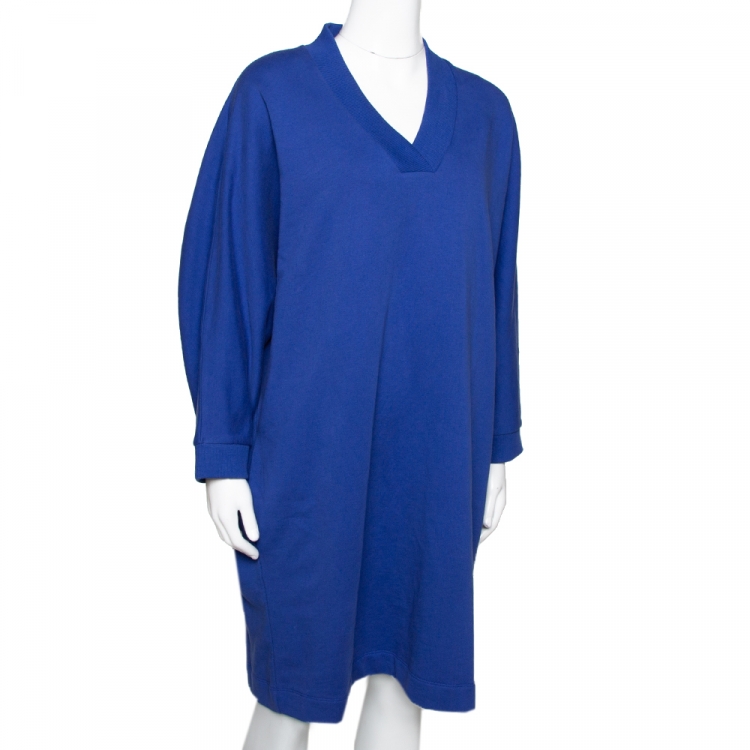 Pre Owned Kenzo Blue Knit Logo Print Sweatshirt Dress XL