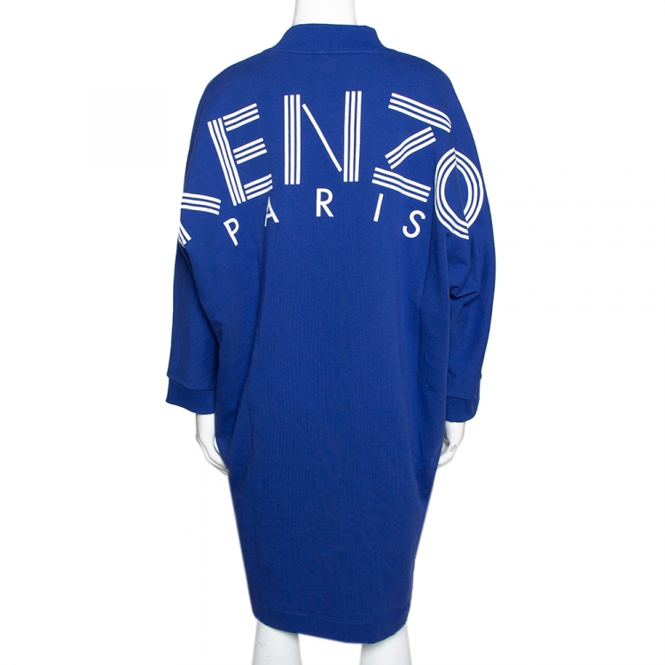 Pre Owned Kenzo Blue Knit Logo Print Sweatshirt Dress XL