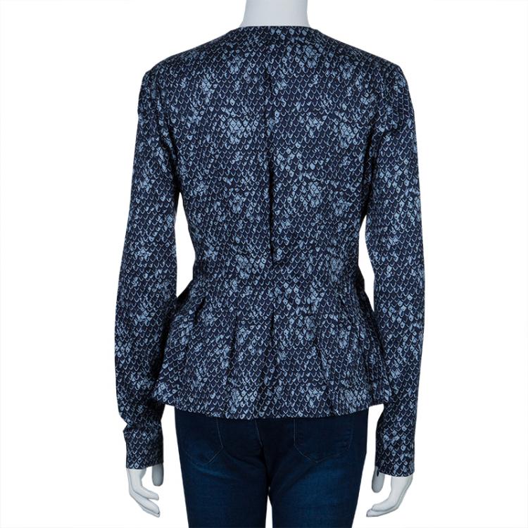 Pre Owned Kenzo Blue Printed Long Sleeve Top L