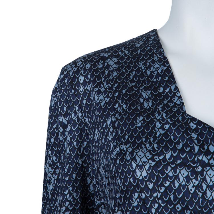 Pre Owned Kenzo Blue Printed Long Sleeve Top L