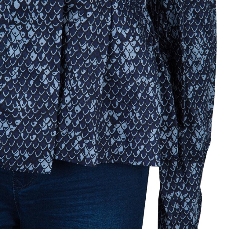 Pre Owned Kenzo Blue Printed Long Sleeve Top L
