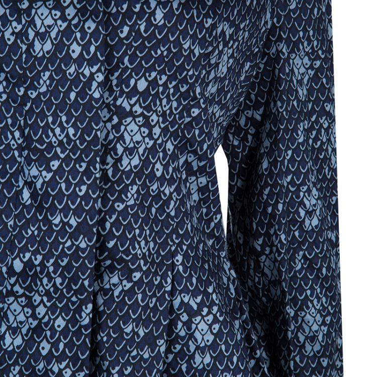 Pre Owned Kenzo Blue Printed Long Sleeve Top L