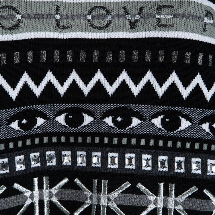 Pre Owned Kenzo Striped Embroidered Wool Eye Motif Embellished Sweater XL