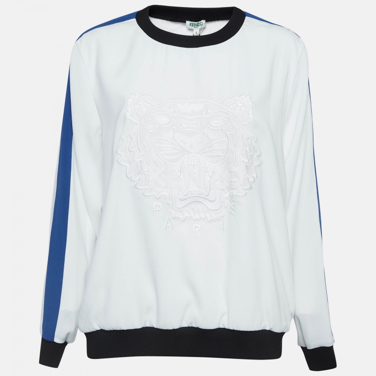 Pre Owned Kenzo White Embroidered Crepe Crew Neck Sweatshirt L