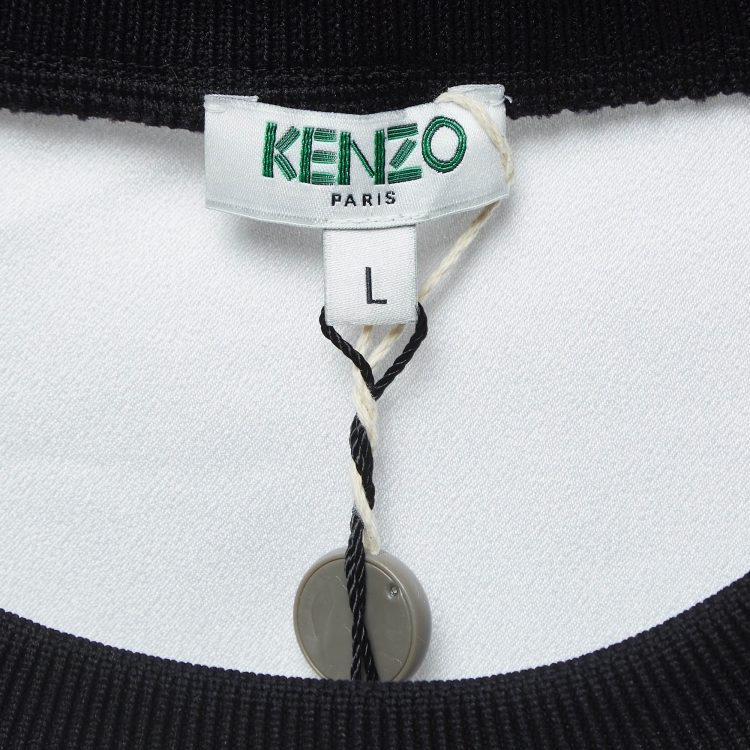 Pre Owned Kenzo White Embroidered Crepe Crew Neck Sweatshirt L