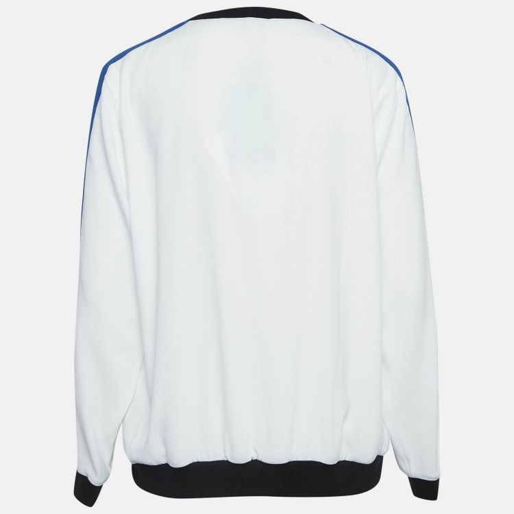 Pre Owned Kenzo White Embroidered Crepe Crew Neck Sweatshirt L