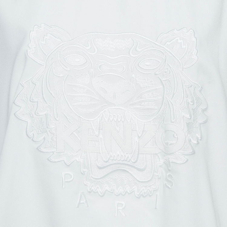 Pre Owned Kenzo White Embroidered Crepe Crew Neck Sweatshirt L