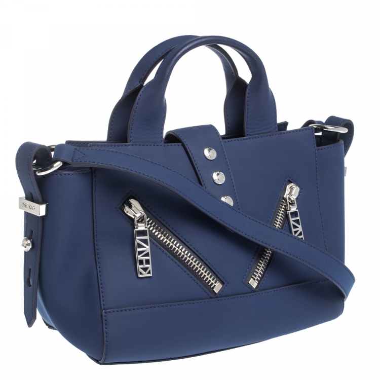 Pre Owned Kenzo Blue Marine Leather Mini Kalifornia Tote