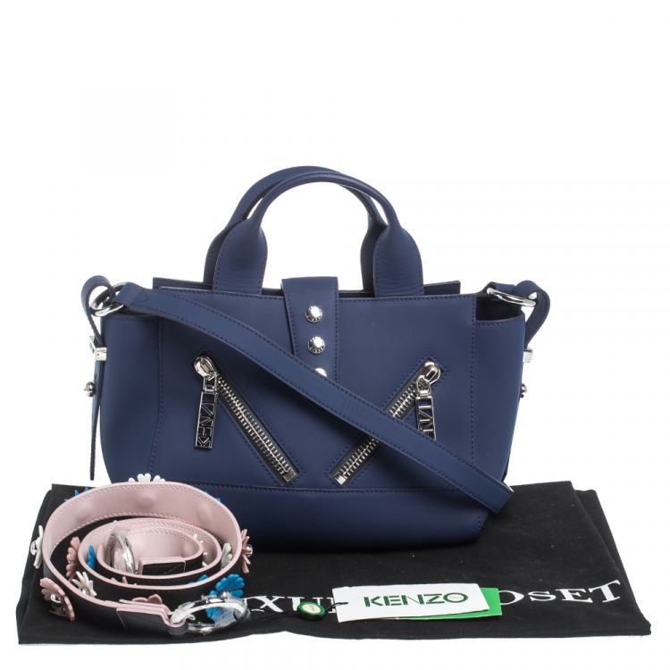 Pre Owned Kenzo Blue Marine Leather Mini Kalifornia Tote