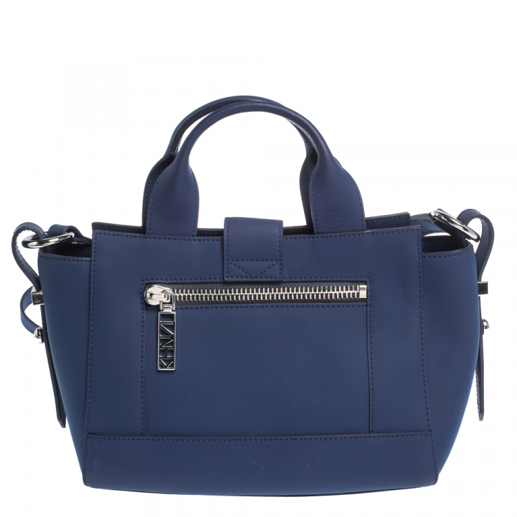 Pre Owned Kenzo Blue Marine Leather Mini Kalifornia Tote