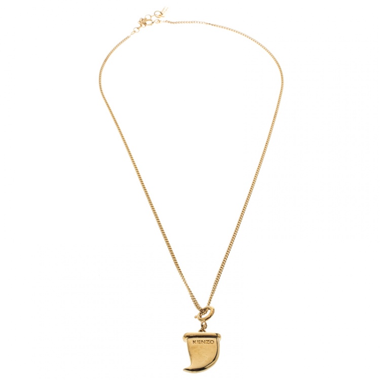 Pre Owned Kenzo Shark Tooth Gold Tone Pendant Necklace