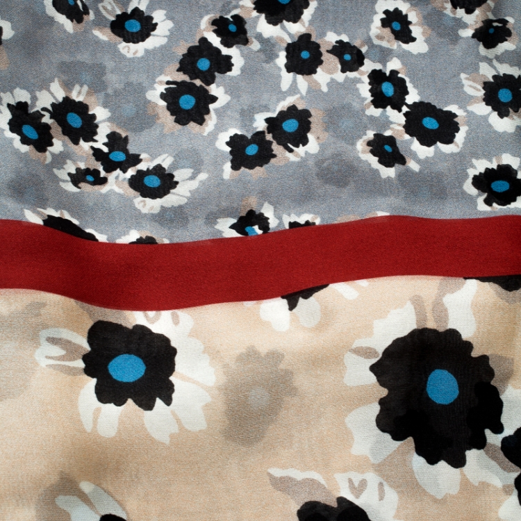 Pre Owned Kenzo Multicolor Floral Printed Silk Scarf 