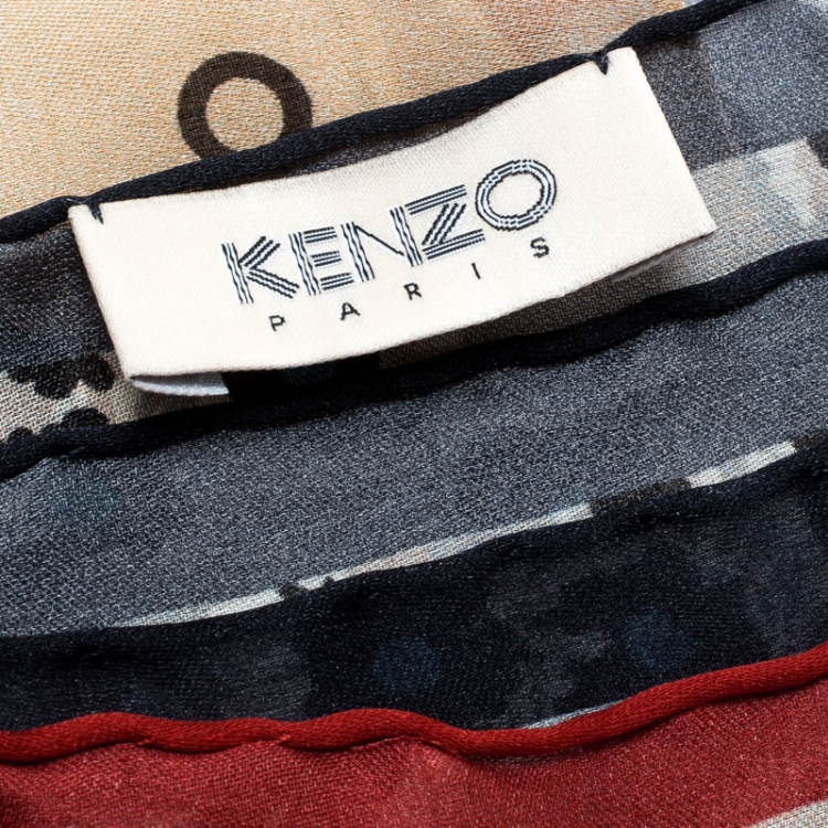 Pre Owned Kenzo Multicolor Floral Printed Silk Scarf 