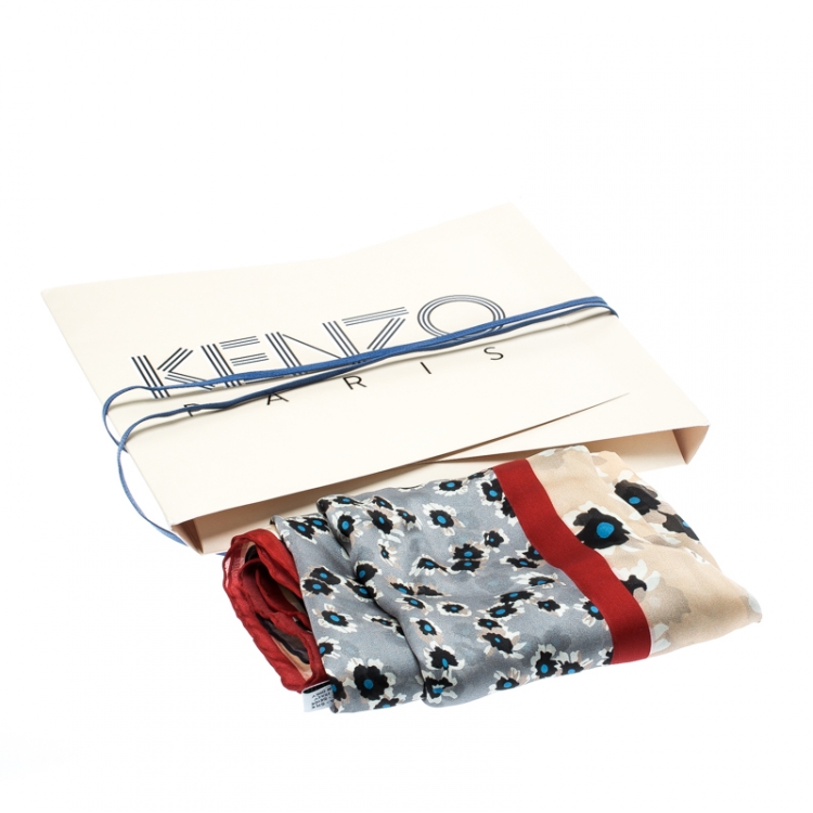 Pre Owned Kenzo Multicolor Floral Printed Silk Scarf 