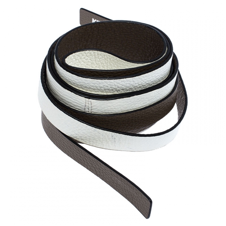مملوكة مسبقًا Kenzo White/Brown Leather Reversible Wrap Waist Belt