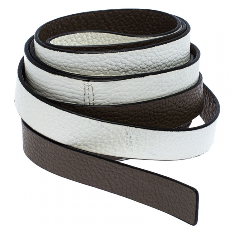 مملوكة مسبقًا Kenzo White/Brown Leather Reversible Wrap Waist Belt