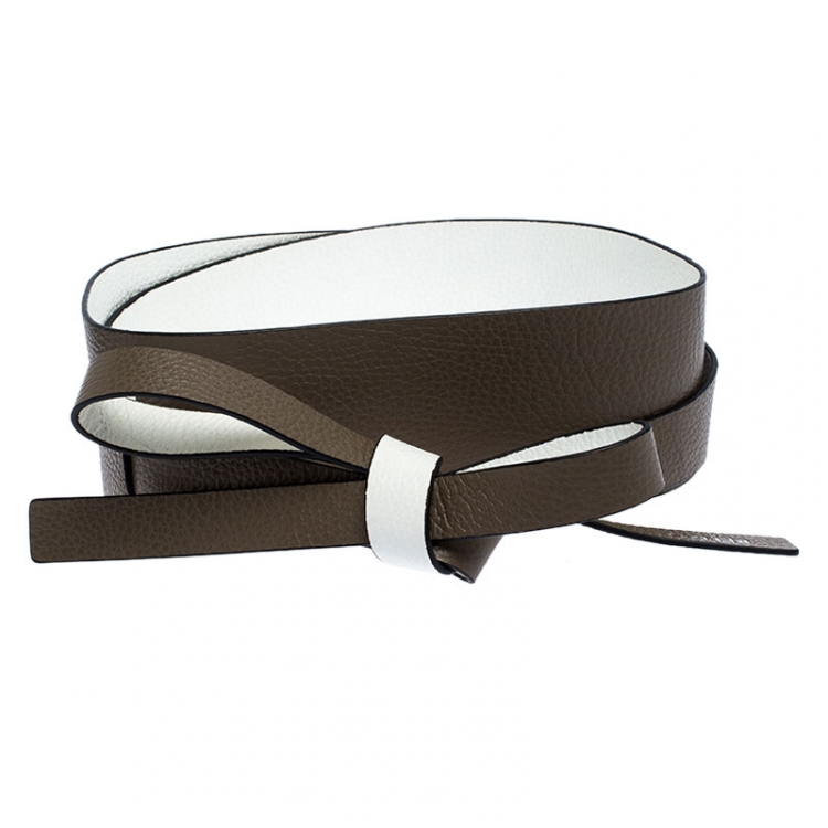 مملوكة مسبقًا Kenzo White/Brown Leather Reversible Wrap Waist Belt