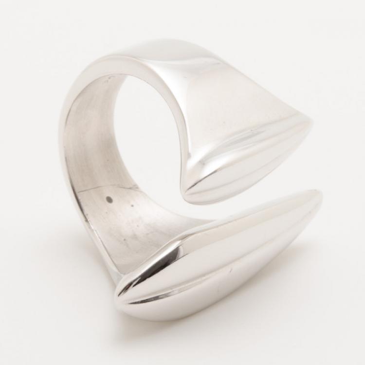 Pre Owned KENZO Leaves Silver Wrap Around Ring Size 56