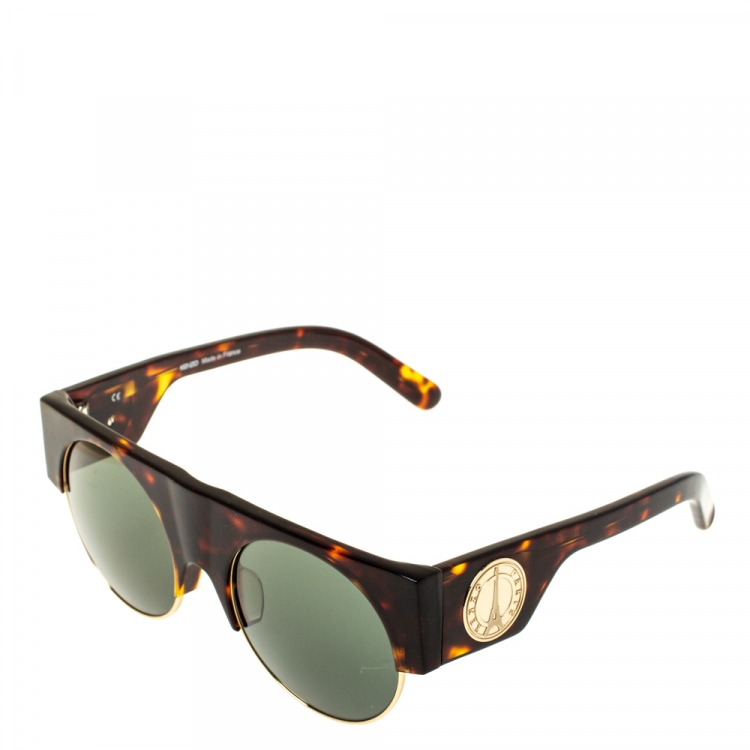Pre Owned Kenzo Brown Tortoise/Green KZ3188 Round Sunglasses