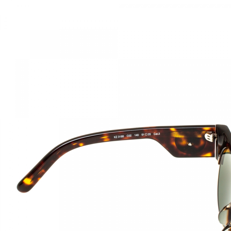 Pre Owned Kenzo Brown Tortoise/Green KZ3188 Round Sunglasses
