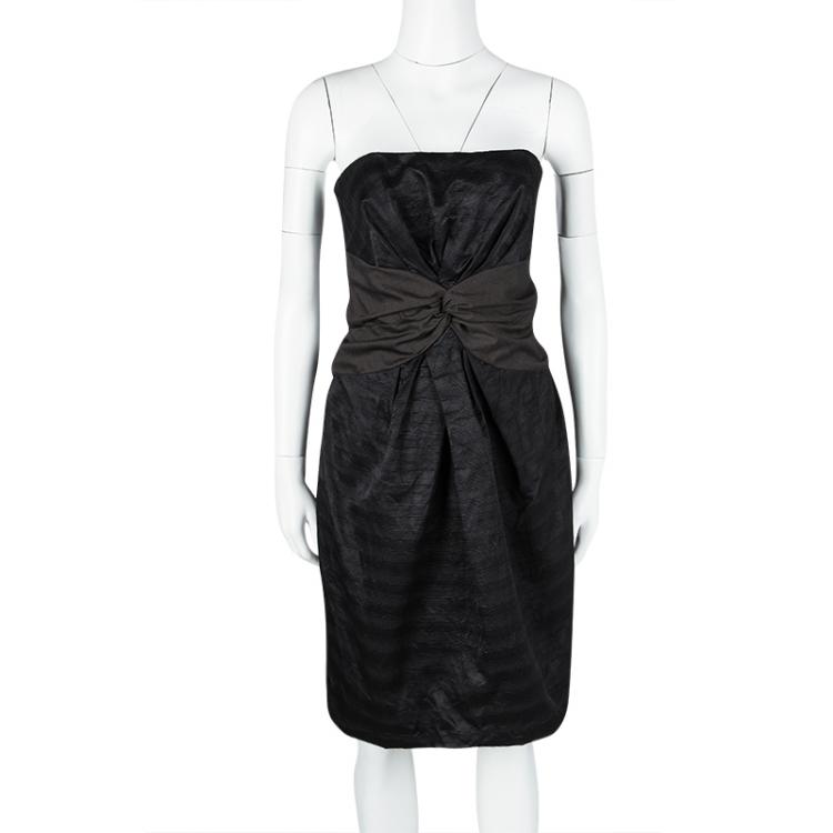 Pre Owned Kenzo Black Cotton Silk Blend Twist Front Detail Strapless Dress L