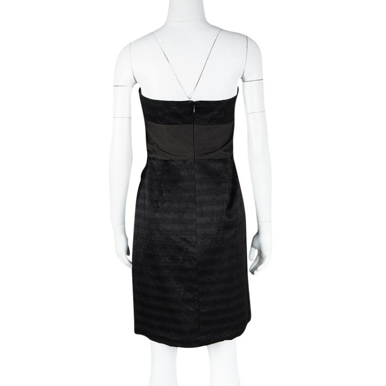 Pre Owned Kenzo Black Cotton Silk Blend Twist Front Detail Strapless Dress L