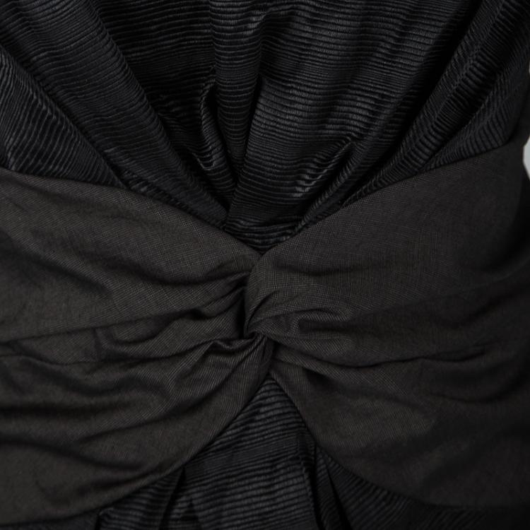 Pre Owned Kenzo Black Cotton Silk Blend Twist Front Detail Strapless Dress L