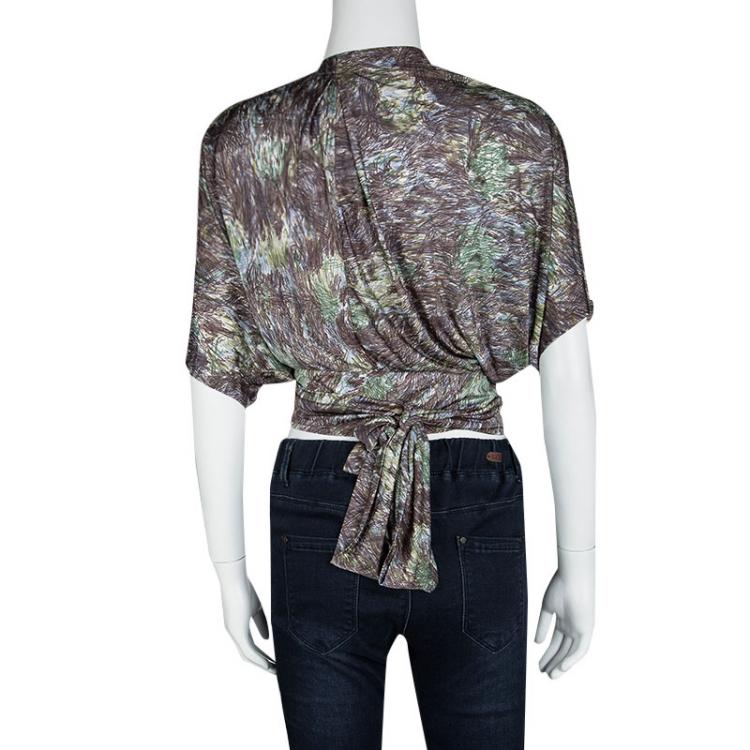 Pre Owned Kenzo Multicolor Scribble Printed Silk Jersey Wrap Shrug M