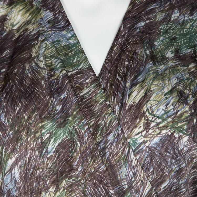 Pre Owned Kenzo Multicolor Scribble Printed Silk Jersey Wrap Shrug M