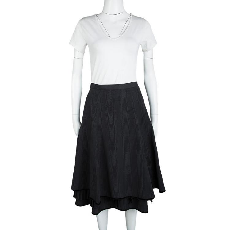 Pre Owned Kenzo Black Pleated Underlay Velvet Trim High Waist A-Line Skirt M