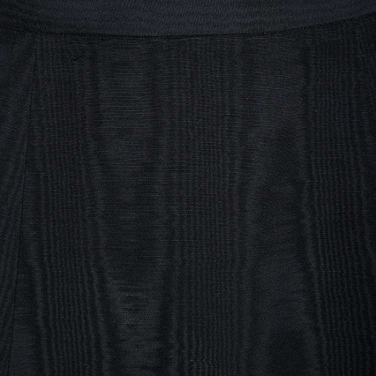 Pre Owned Kenzo Black Pleated Underlay Velvet Trim High Waist A-Line Skirt M