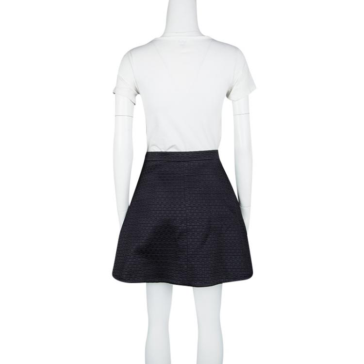 Pre Owned Kenzo Navy Blue Textured  Flared Wrap Mini Skirt S