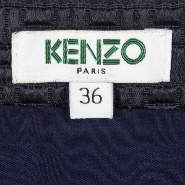 Pre Owned Kenzo Navy Blue Textured  Flared Wrap Mini Skirt S