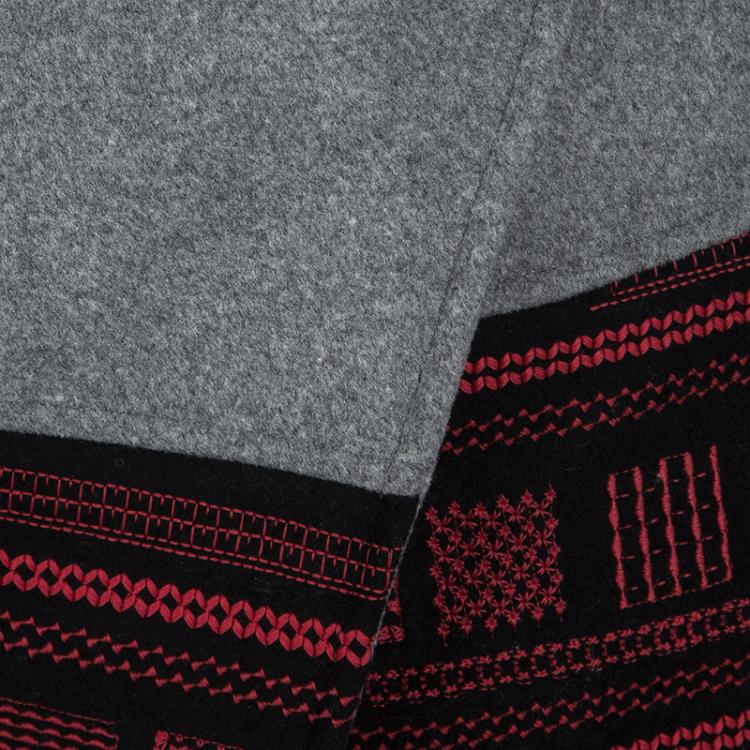 Pre Owned Kenzo Grey Wool Blend Contrast Embroidered Asymmetric Wrap Skirt M