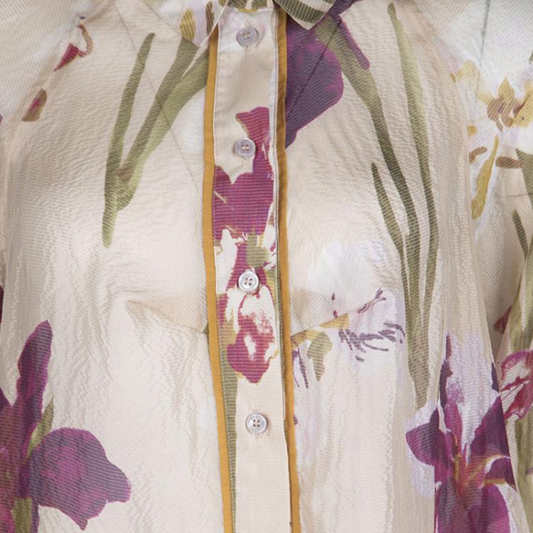 Pre Owned Kenzo Beige Floral Printed Sheer Silk Button Front Shirt L