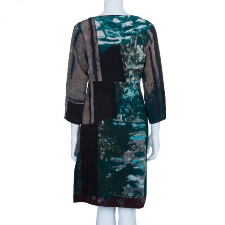Pre Owned Kenzo Printed Silk Shift Dress L