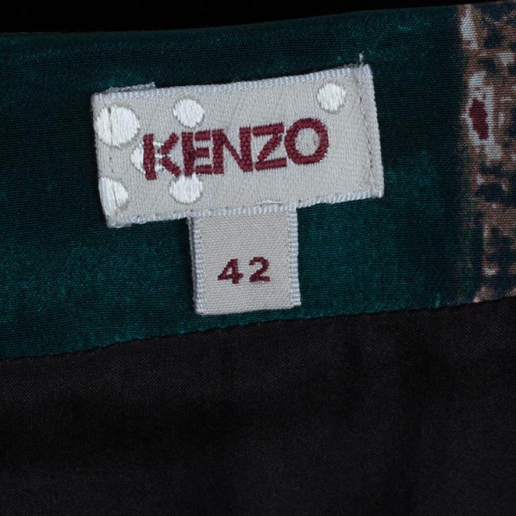 Pre Owned Kenzo Printed Silk Shift Dress L
