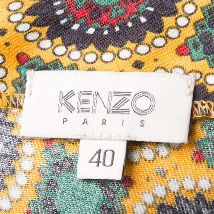Pre Owned Kenzo Multicolor Printed Contrast Sleeve Detail Oversized Top M