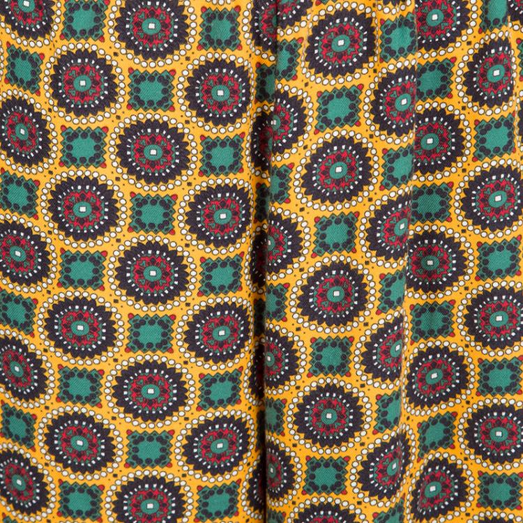 Pre Owned Kenzo Yellow Printed Smocked Hem Detail Elasticized Waist Pants M