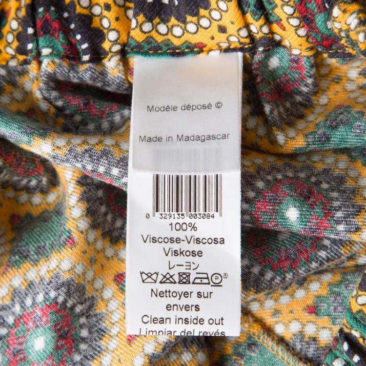 Pre Owned Kenzo Yellow Printed Smocked Hem Detail Elasticized Waist Pants M